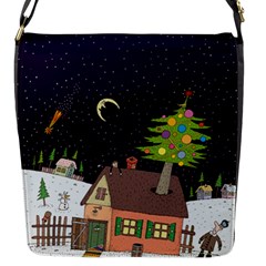 House Tree Man Moon Night Stars Flap Closure Messenger Bag (S)