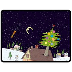 House Tree Man Moon Night Stars Two Sides Fleece Blanket (Large)