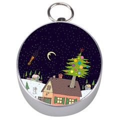 House Tree Man Moon Night Stars Silver Compasses by Pakjumat