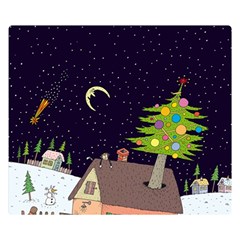 House Tree Man Moon Night Stars Two Sides Premium Plush Fleece Blanket (Small)