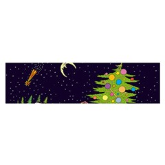 House Tree Man Moon Night Stars Oblong Satin Scarf (16  x 60 )