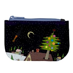 House Tree Man Moon Night Stars Large Coin Purse