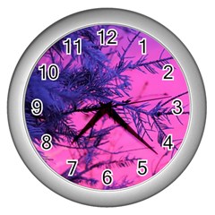 Fir Sunset Frost Snow Wall Clock (silver) by Pakjumat