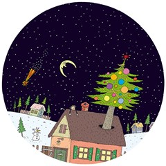 House Tree Man Moon Night Stars Wooden Puzzle Round