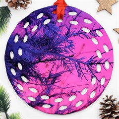 Fir Sunset Frost Snow Ornament (round Filigree) by Pakjumat