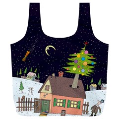 House Tree Man Moon Night Stars Full Print Recycle Bag (XXXL)