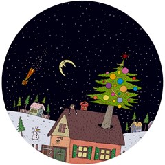 House Tree Man Moon Night Stars Uv Print Round Tile Coaster by Pakjumat