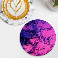 Fir Sunset Frost Snow Uv Print Round Tile Coaster by Pakjumat