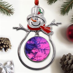 Fir Sunset Frost Snow Metal Snowman Ornament by Pakjumat