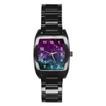 Digital Abstract Party Event Stainless Steel Barrel Watch Front