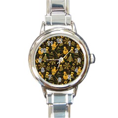 Christmas Background Round Italian Charm Watch by Pakjumat