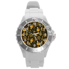 Christmas Background Round Plastic Sport Watch (l) by Pakjumat