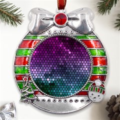 Digital Abstract Party Event Metal X mas Ribbon With Red Crystal Round Ornament by Pakjumat