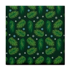 Leaves Snowflake Pattern Holiday Tile Coaster by Pakjumat