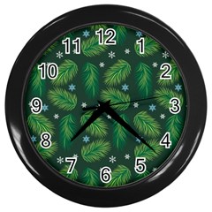 Leaves Snowflake Pattern Holiday Wall Clock (black) by Pakjumat