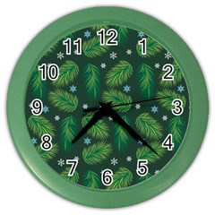 Leaves Snowflake Pattern Holiday Color Wall Clock by Pakjumat