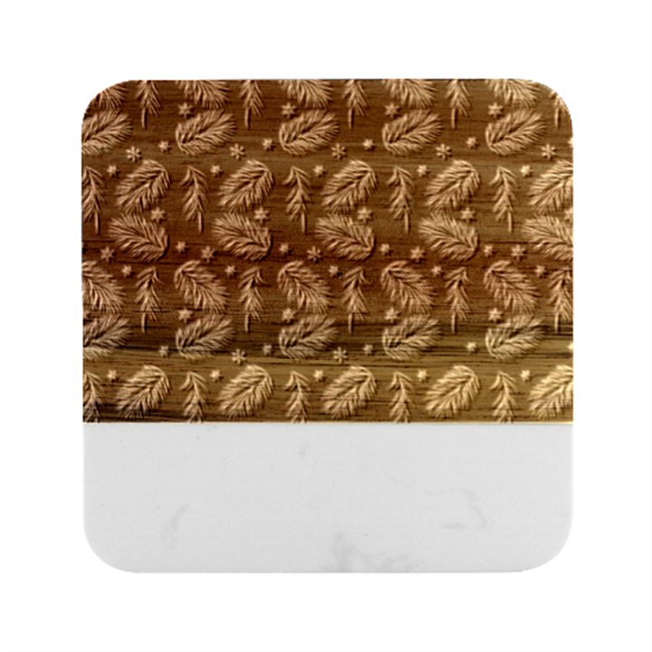 Leaves Snowflake Pattern Holiday Marble Wood Coaster (Square)