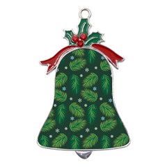 Leaves Snowflake Pattern Holiday Metal Holly Leaf Bell Ornament by Pakjumat