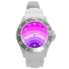 Pink Rainbow Purple Design Pattern Round Plastic Sport Watch (l) by Pakjumat