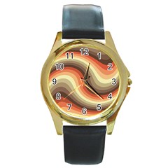 Twirl Swirl Waves Pattern Round Gold Metal Watch by Pakjumat