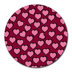 Pattern Pink Abstract Heart Round Mousepad by Pakjumat