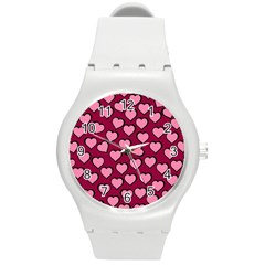 Pattern Pink Abstract Heart Round Plastic Sport Watch (m)