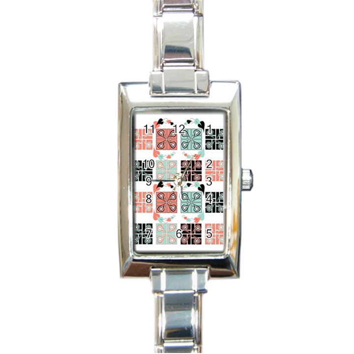 Mint Black Coral Heart Paisley Rectangle Italian Charm Watch