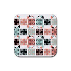 Mint Black Coral Heart Paisley Rubber Coaster (square) by Pakjumat