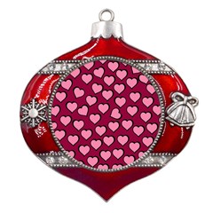 Pattern Pink Abstract Heart Metal Snowflake And Bell Red Ornament