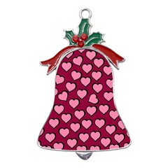 Pattern Pink Abstract Heart Metal Holly Leaf Bell Ornament by Pakjumat