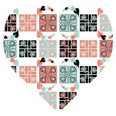 Mint Black Coral Heart Paisley Wooden Puzzle Heart by Pakjumat