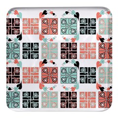 Mint Black Coral Heart Paisley Square Glass Fridge Magnet (4 Pack) by Pakjumat