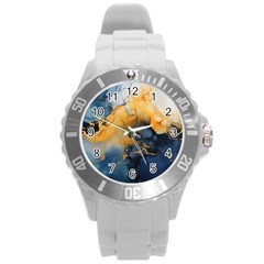 Abstract Marble Design Background Round Plastic Sport Watch (l) by Pakjumat