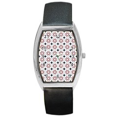 Tile Pattern Design Flowers Barrel Style Metal Watch