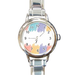 Border Frame Colorful Brush Strokes Round Italian Charm Watch by Pakjumat