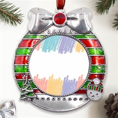 Border Frame Colorful Brush Strokes Metal X mas Ribbon With Red Crystal Round Ornament by Pakjumat