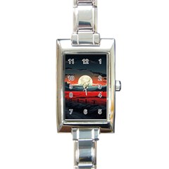 Winter Painting Moon Night Sky Rectangle Italian Charm Watch by Pakjumat