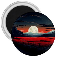 Winter Painting Moon Night Sky 3  Magnets by Pakjumat