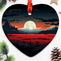 Winter Painting Moon Night Sky Ornament (heart) by Pakjumat