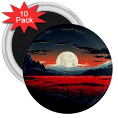 Winter Painting Moon Night Sky 3  Magnets (10 pack) 