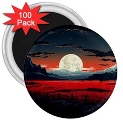 Winter Painting Moon Night Sky 3  Magnets (100 Pack) by Pakjumat