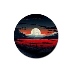 Winter Painting Moon Night Sky Rubber Round Coaster (4 Pack) by Pakjumat