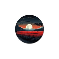 Winter Painting Moon Night Sky Golf Ball Marker by Pakjumat