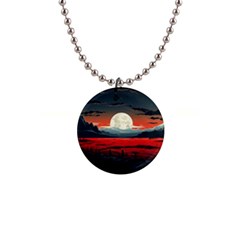 Winter Painting Moon Night Sky 1  Button Necklace by Pakjumat