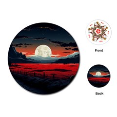 Winter Painting Moon Night Sky Playing Cards Single Design (Round)