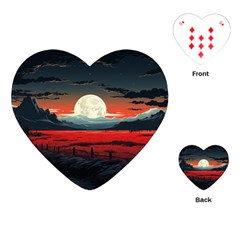 Winter Painting Moon Night Sky Playing Cards Single Design (heart) by Pakjumat