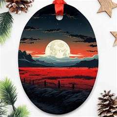 Winter Painting Moon Night Sky Oval Ornament (two Sides) by Pakjumat