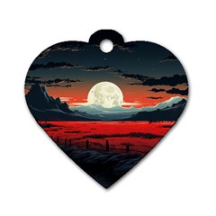 Winter Painting Moon Night Sky Dog Tag Heart (Two Sides)