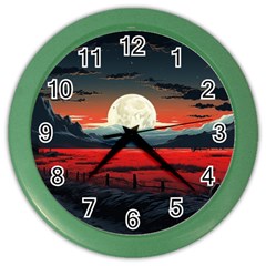 Winter Painting Moon Night Sky Color Wall Clock by Pakjumat