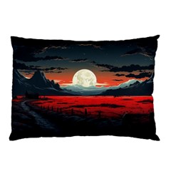 Winter Painting Moon Night Sky Pillow Case by Pakjumat